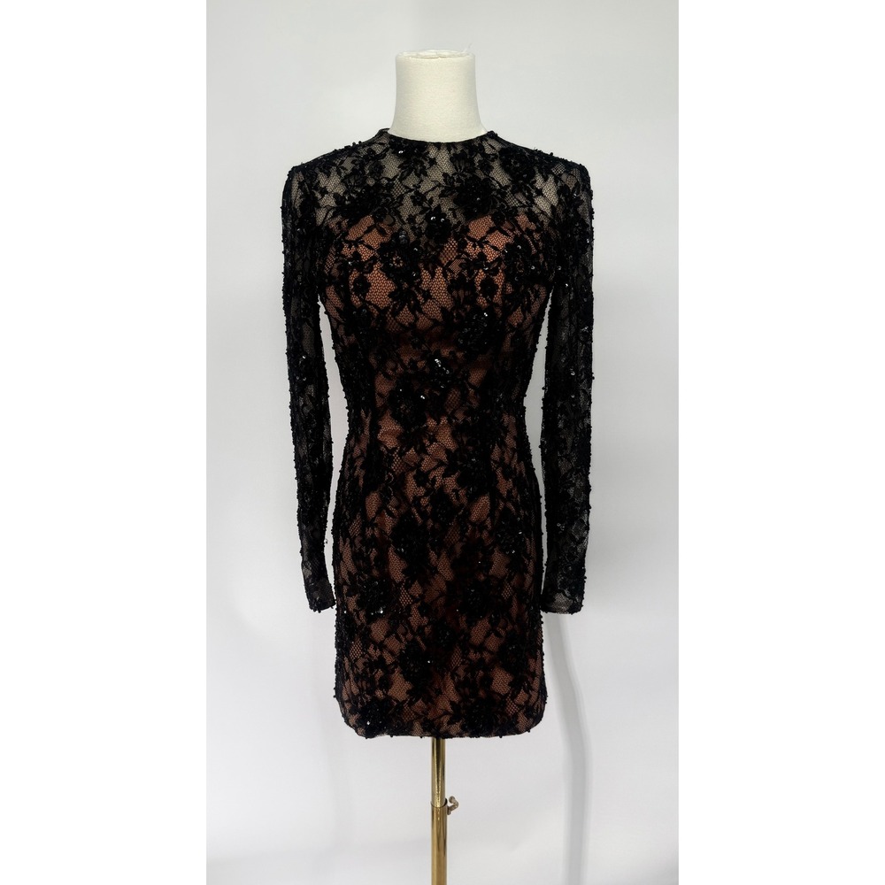 Sherri Hill 52990 Black Lace Sequin Open Back Cocktail Dress NWT Size 00 - Picture 3 of 7